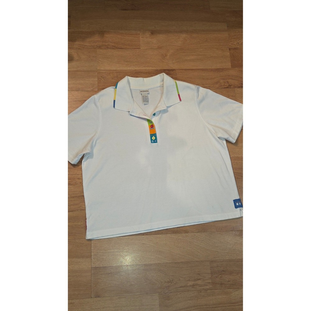 Koret Francisca White Polo Shirt Rainbow Collar Embroidery Plus Size 1X